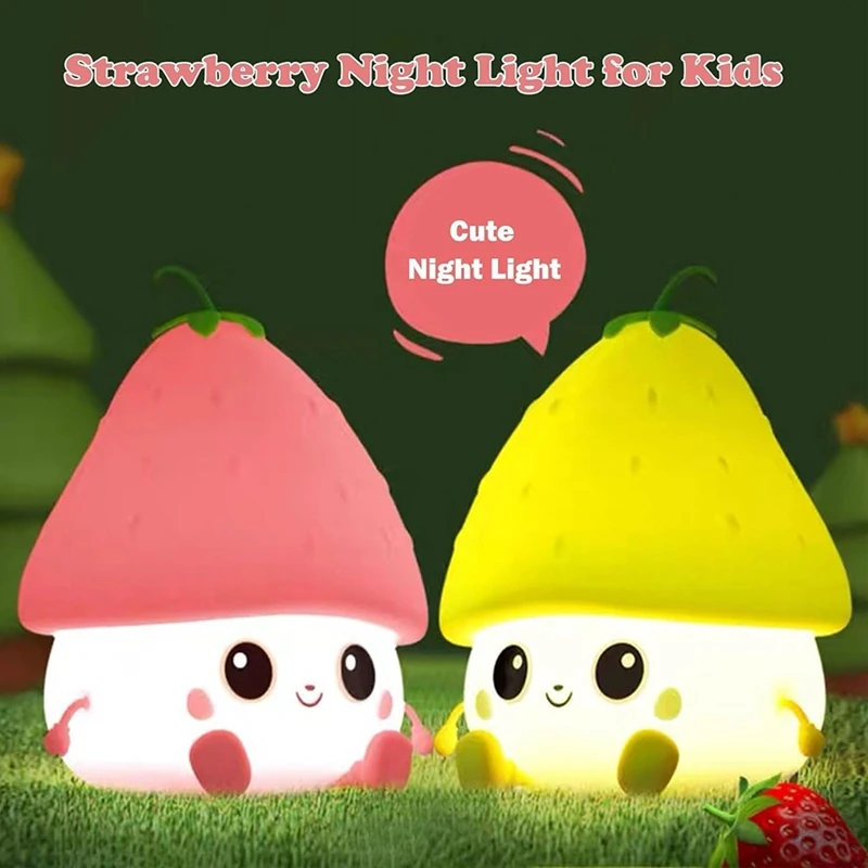 Cute Strawberries Night Light,Cute Night Light Night Light,Rechargeable Night Light For Bedroom, Lamp Room Decor