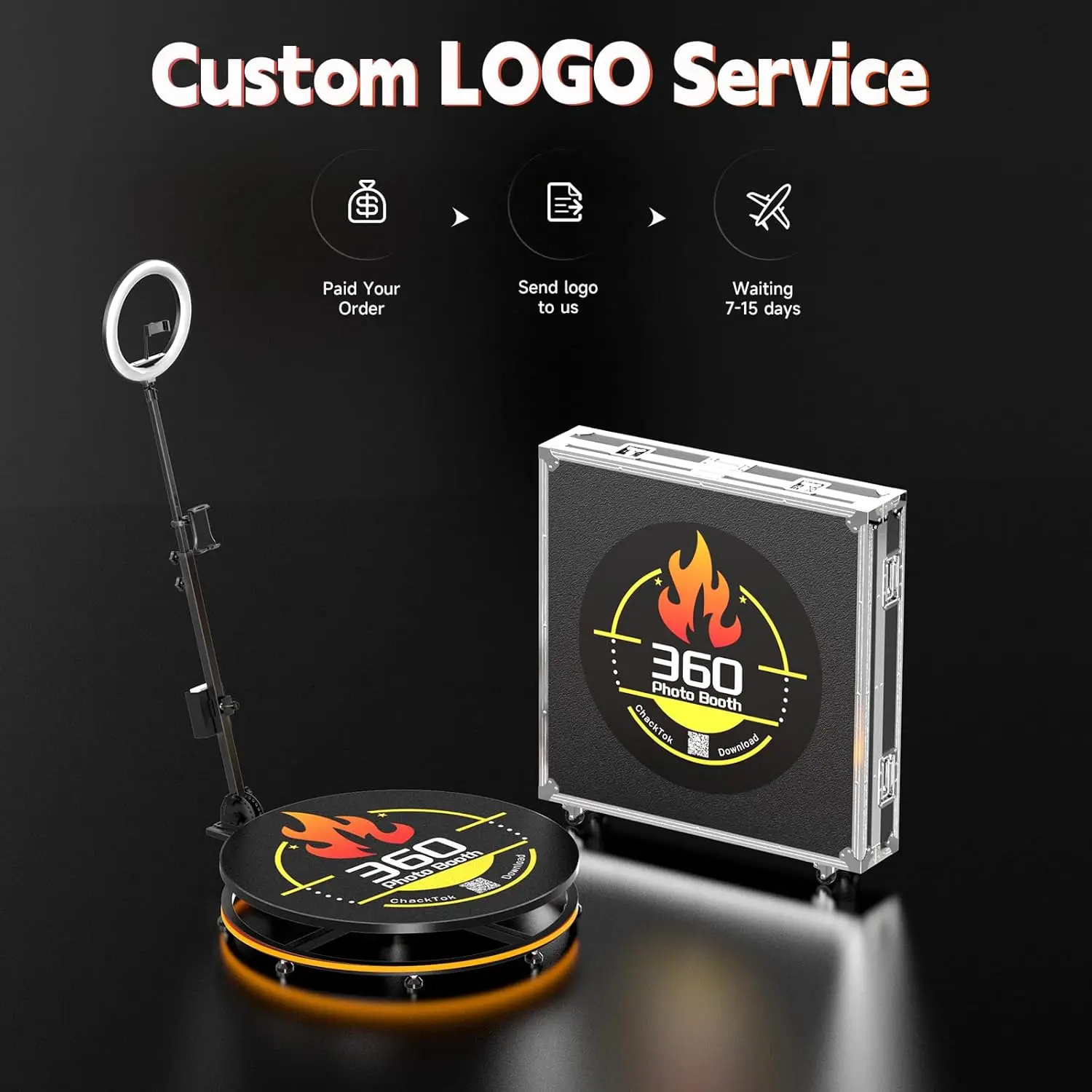 كابينة تصوير CHACKTOK 360 للحفلات |   كاميرا دوارة مع التحكم في التطبيق وتخصيص الشعار |   جهاز التحكم عن بعد التلقائي