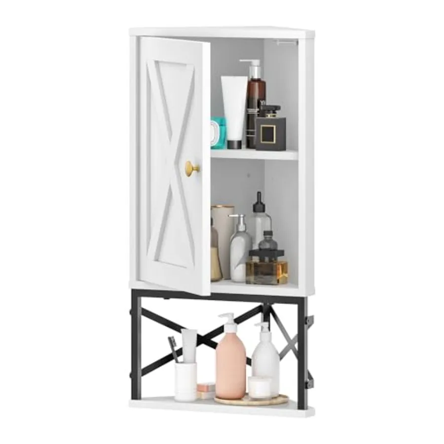 

Bathroom Wall Cabinet, Corner Medicine Cabinet, Wall Mount Corner Cabinet for Bathroom with Open Shelf and Adjustable Shelf, Sp