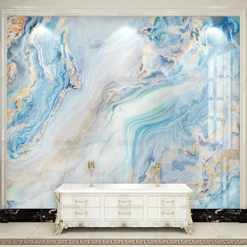 Custom 3d Modern high end blue ink ooze gold overflow color marble wallpaper living room sofa TV background wall mural bedroom