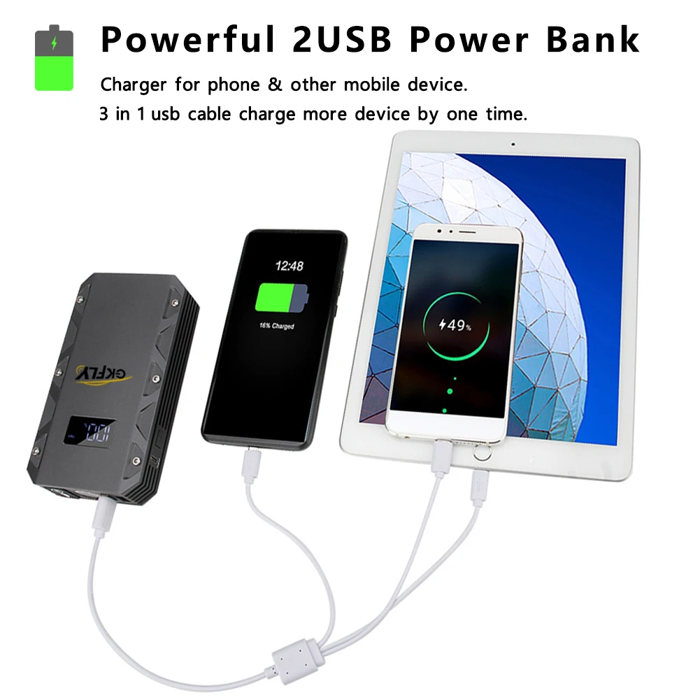 GKFLY-Démarreur de voiture diabétique, 3000A, 2000A, Bloody A, 12V, Dispositif de démarrage, Power Bank, Booster de batterie de voiture, Chargeur
