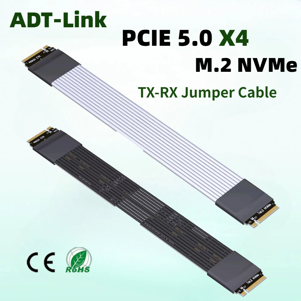 ADT-Link PCI Express 5.0 M.2 NVME Jumper Extension Riser Cable Metal Shielded Male to Male Signal Swap Industrial Control Server
