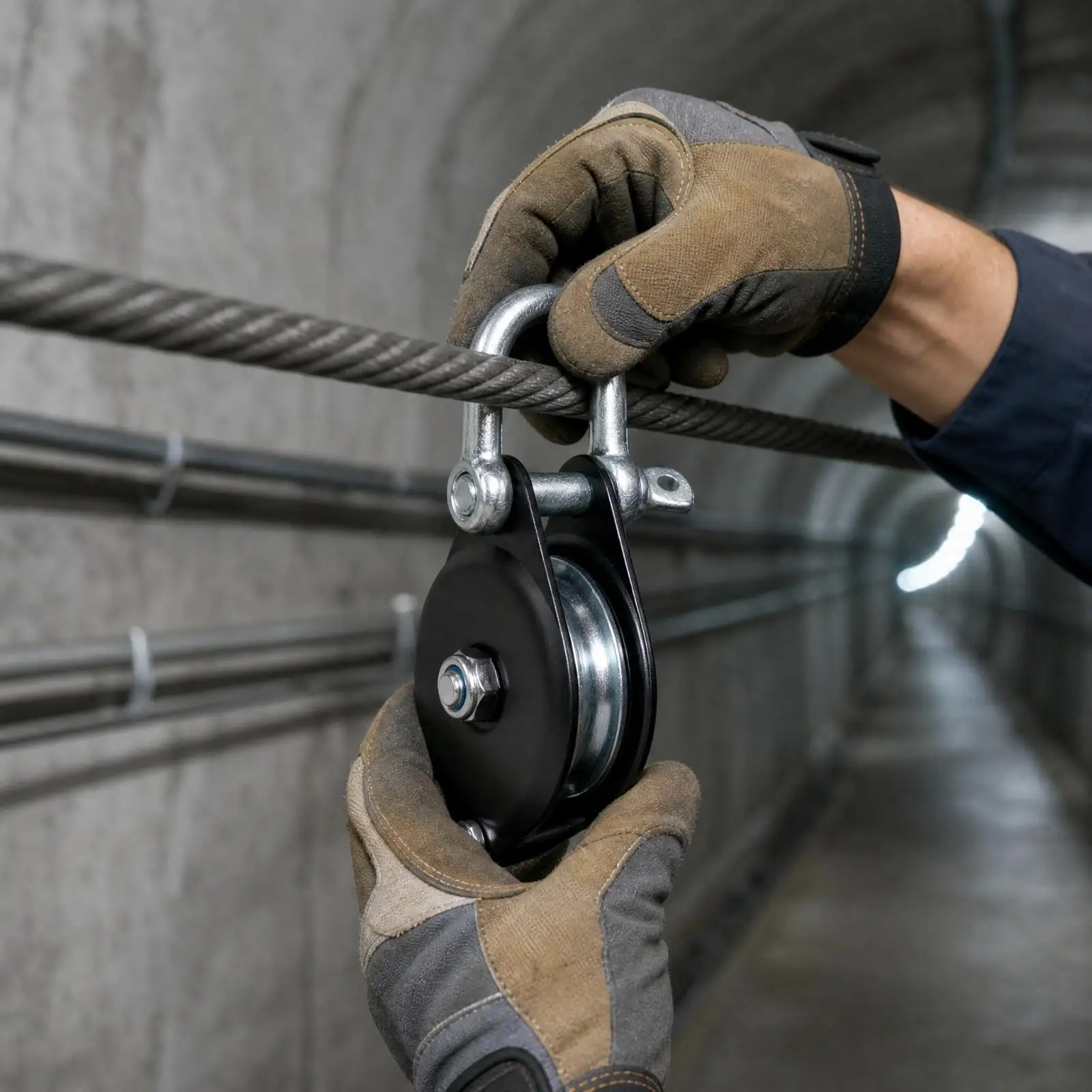 Cable Lifting Pulley with Detachable Shackle Robust Cable Lifting Pulley Smooth Rolling Anti-Drop for Utility Workers