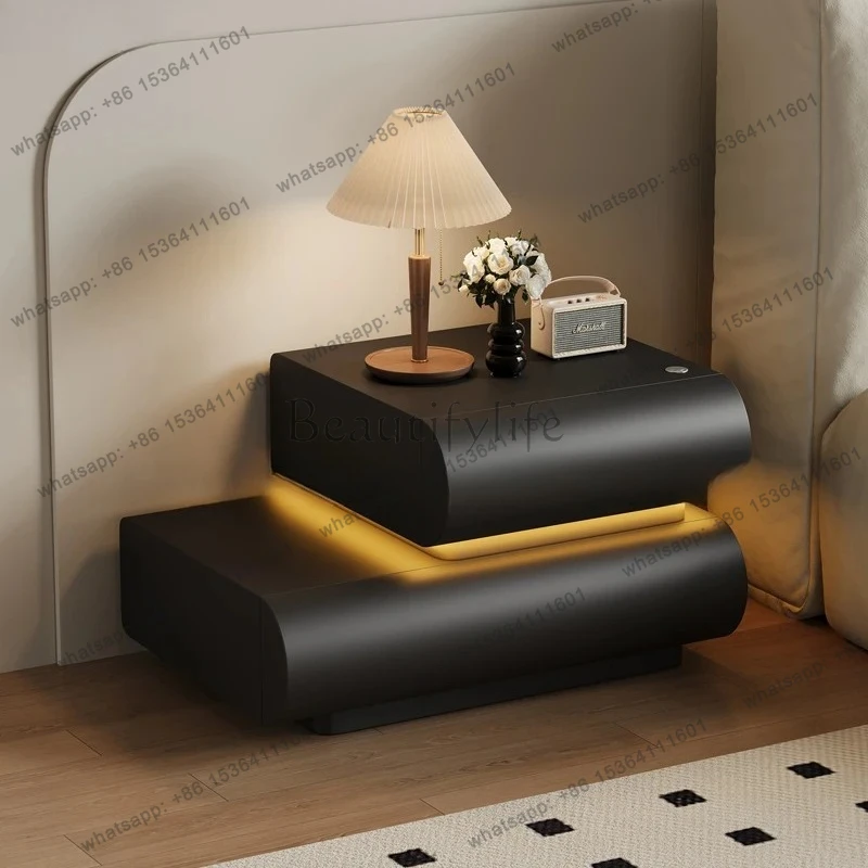 bedside table creamy leather light luxury high sense modern simple smart bedroom