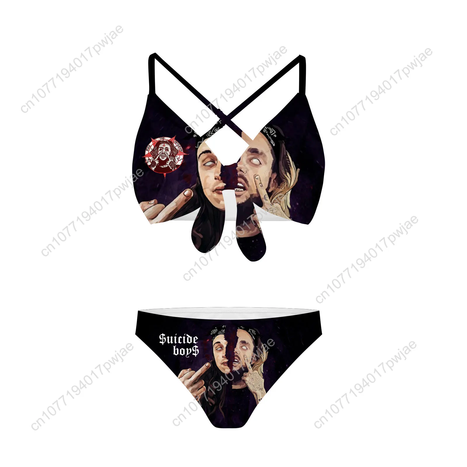 Suicideboys Hip hop Singer Bathing Suits Cross Strap Suspenders Swimsuits Womens Bikini Pool Beach Swimwear Customized Beachwear