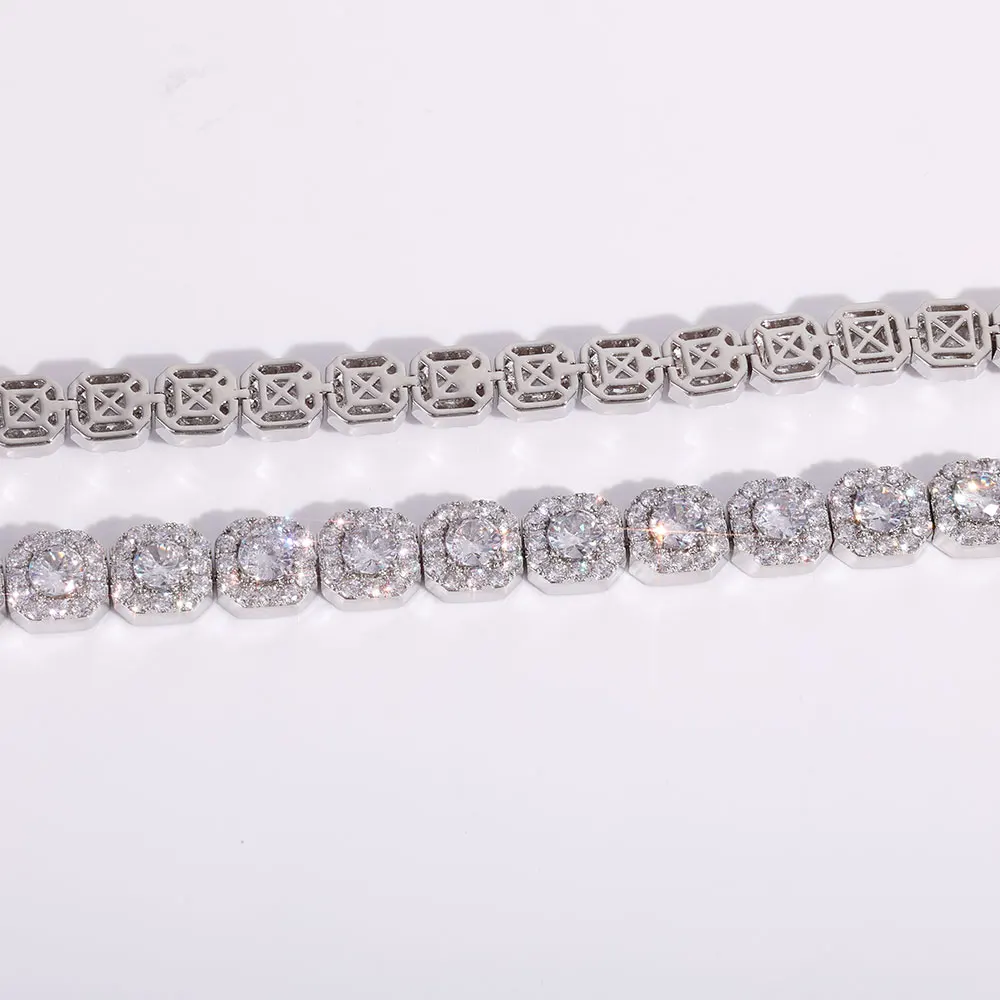 Hip-Hop-Schmuck: Messing-Tennis-Kette mit Zirkonia-Besatz in Gold/Silber – Iced Out AAAAA Zirkonia-Kette – Detail 6