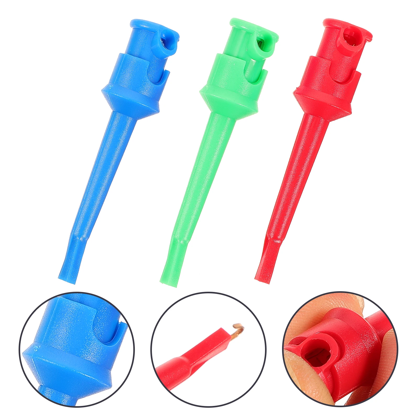 

3Pcs Test Hook Test Lead Multimeter Probe Grabber Clip Red Blue Green Insulated Covers Spring Hooks Copper Plating Testing Tools