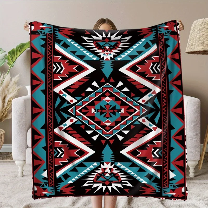 Weiche und warme, aztekisch inspirierte Flanell-Überwurfdecke – perfekt für Nickerchen, Camping, Reisen und Heimdekoration |   Ideales Geschenk für Freunde