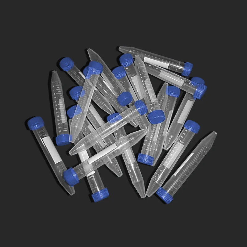 100pcs/bag 15ml Test Tube Tube with Scale Screw Cap Centrifuge Tube Blue Screw Cap Round Bottom Centrifuge