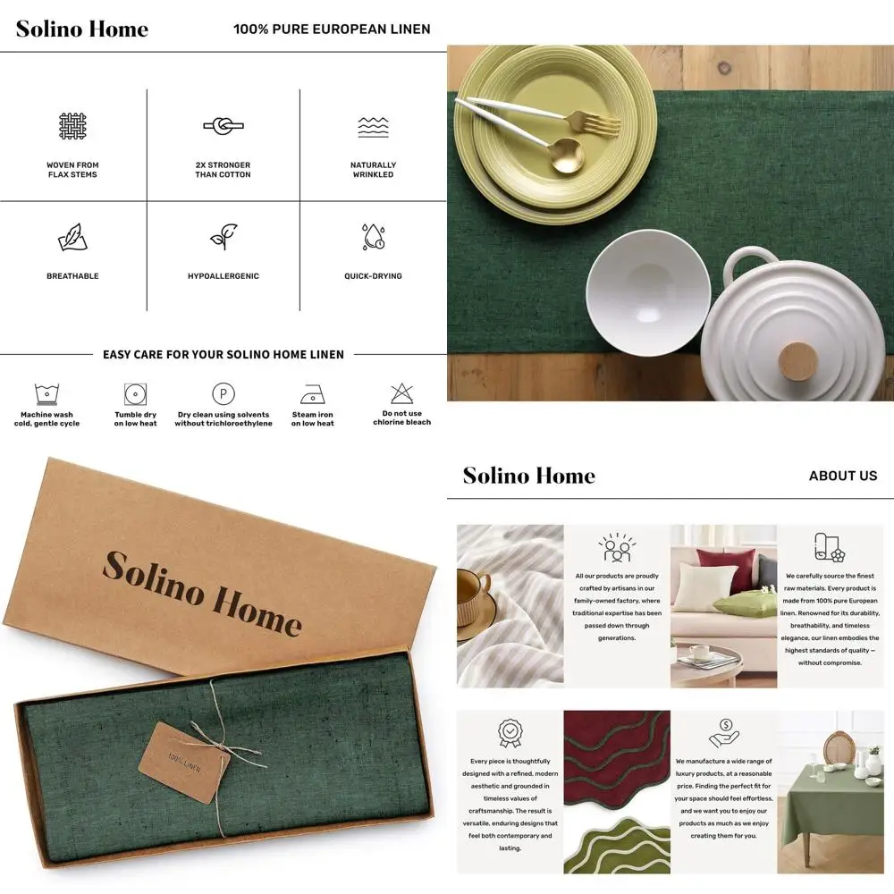 

Forest Green 100% Linen Table Runner, 14x90 Inches, Perfect for Fall, Thanksgiving, Christmas, and Winter Dining