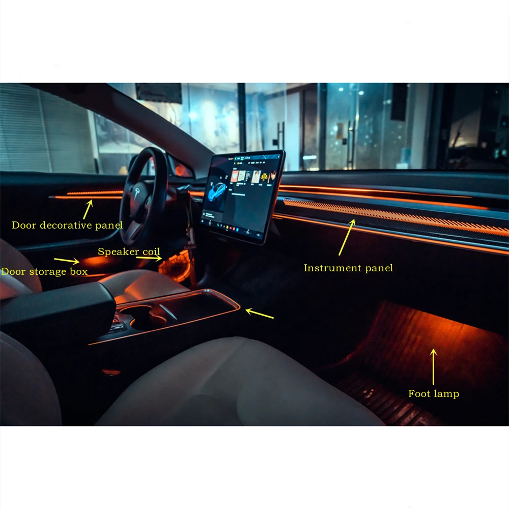 

Декоративная световая лента с радужным эффектом для Tesla Model 3 и Model Y, атмосферная подсветка салона, улучшение освещения, детали для модификации автомобиля.