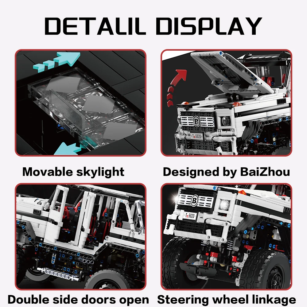 1:8 échelle 3713 pièces 6x6 tout-terrain SUV statique blanc Kit camionnette technique blocs de construction de voiture véhicule garçons adultes MOC bricolage cadeau