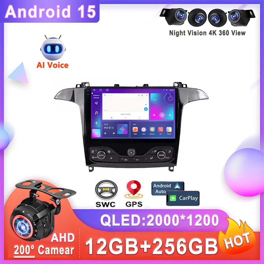 Carro android 15 rádio automático para ford s max S-MAX 2006-2015 para ford galaxy 2014 reprodutor multimídia sem 2din dvd unidade principal estéreo 5g