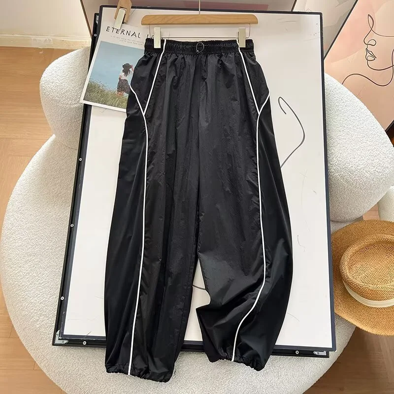 Sunproof Trousers Women's Summer Cargo Pants Windproof Straight Pants Outdoor Sports Quick-drying Wild Wide-leg Pants Slacks