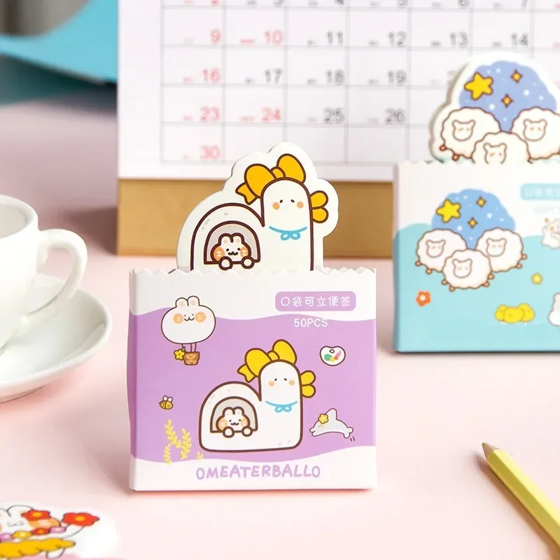 50 Sheets Cute Cartoon Animals Portable Note Paper Pocket Memo Non-sticky Colors Student Convenient Small Memory Note