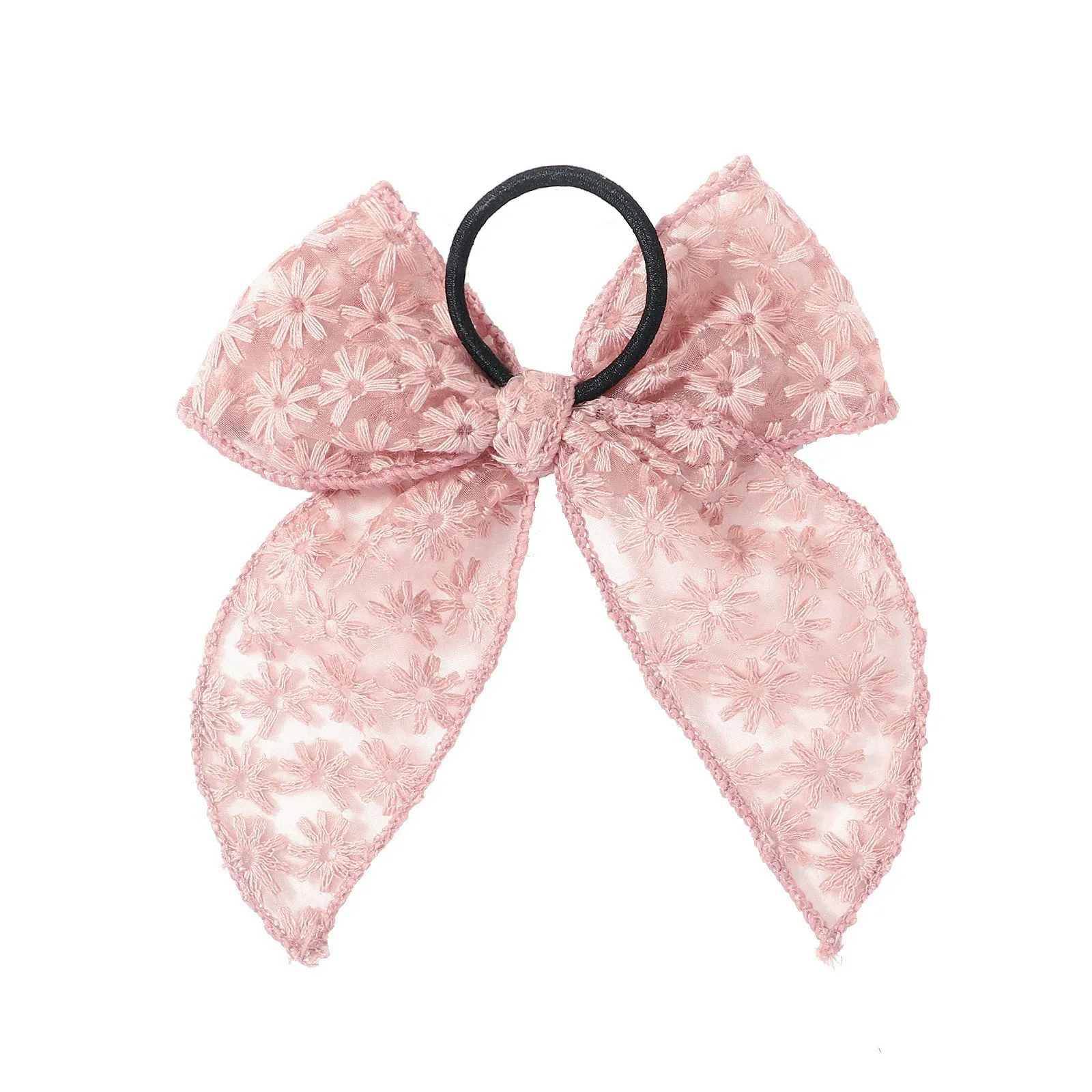 Scrunchie con lazo blanquecino con encaje europeo y cinta transparente, elegante accesorio para el cabello de hadas para mujer