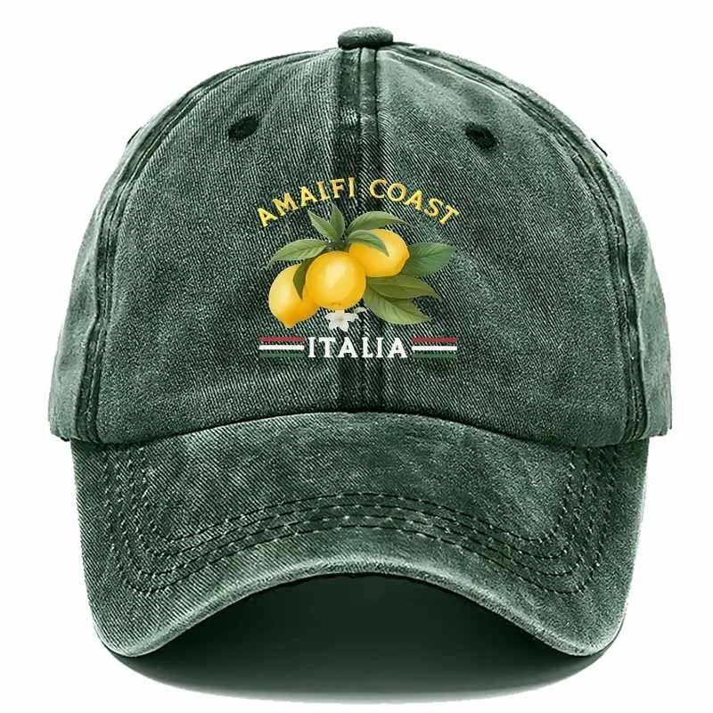 Stylish  Cap Featuring National Flag Stripes Accented with Lemon Leaf Motifs-A Must-Have for Beach Vacations