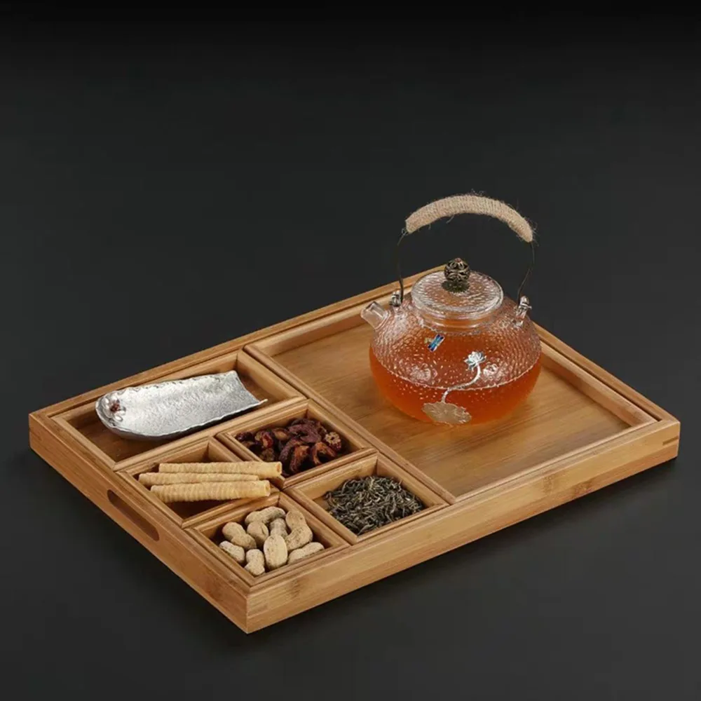

Sturdy Bamboos Divided Platter Seven Compartments Rectangular Snack Platter Smooth Separable Storage Tray Table Serving