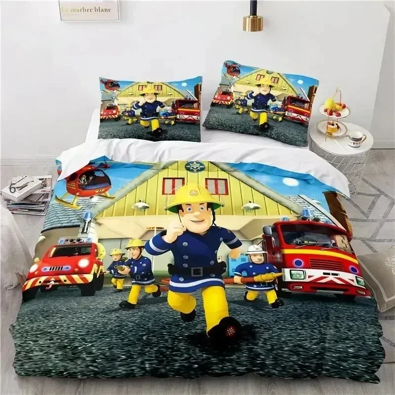 3D Print Cartoon Fireman Sam Toys Bedding Set Single Twin Double Queen King Cal King Size Bed Linen Set