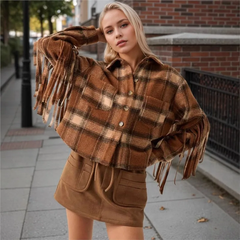 

Модное однобортное шерстяное короткое пальто с длинными рукавами и кисточками с лацканами, осенне-зимнее женское темпераментное элегантное пальто