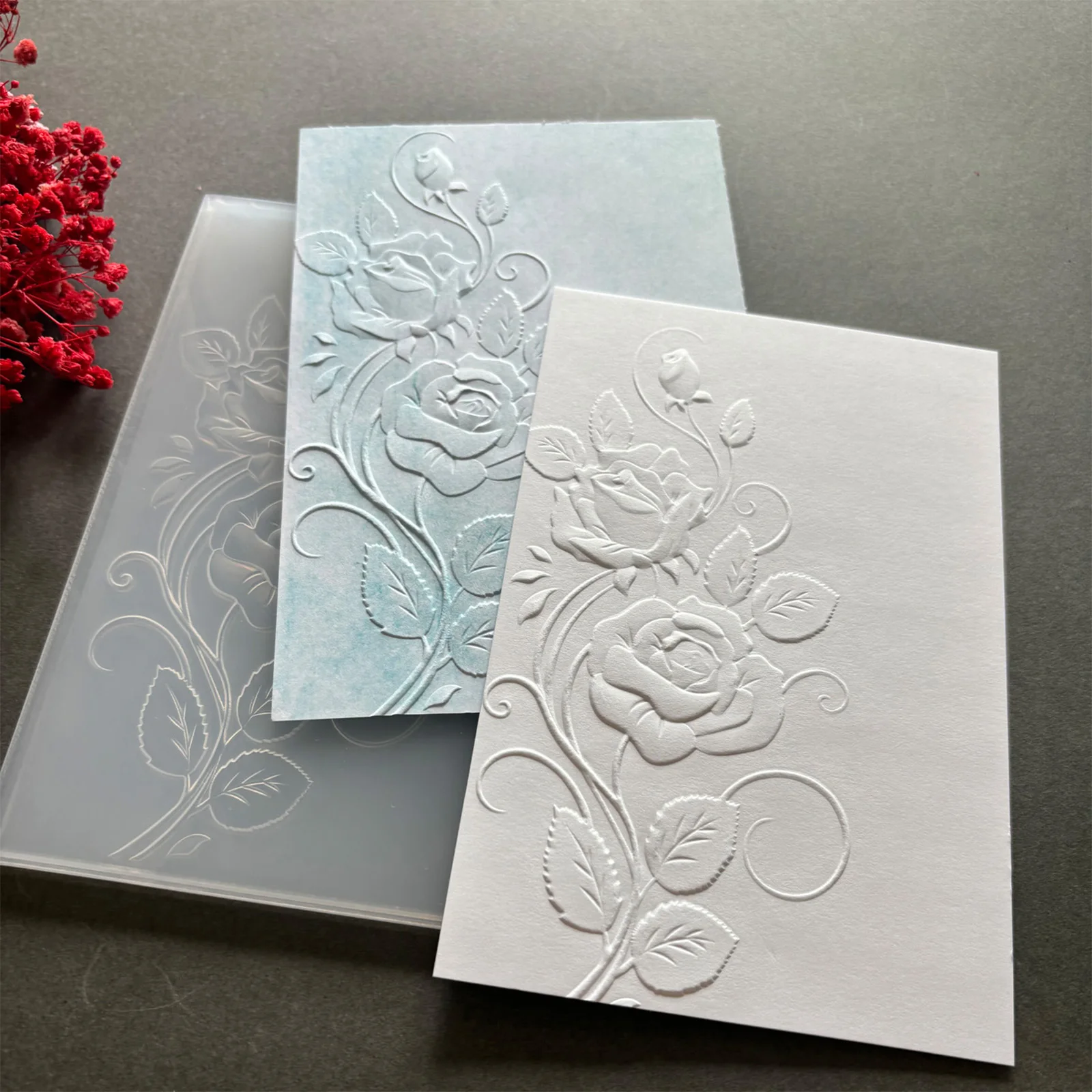3D Embossed Folder - Designed with a rose edge as the theme, durable plastic, DIY handicrafts and scrapbooks, easy to embossed,