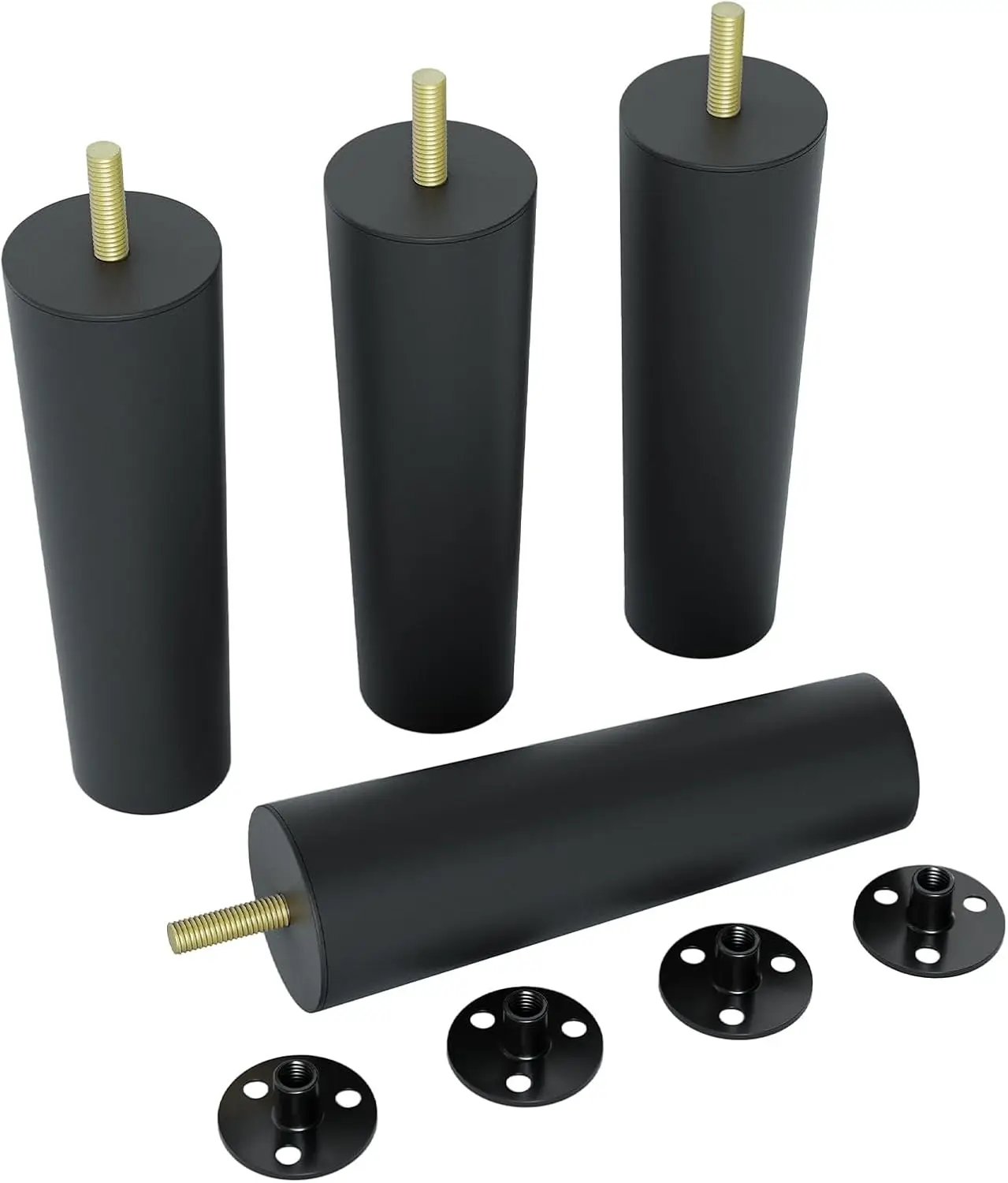 

4 Pack 6 Inch Black Plastic Furniture Legs - Round Tapered Sofa/Couch/Chair Legs with M8 T-Nuts & Plate Nuts - Replacement Feet