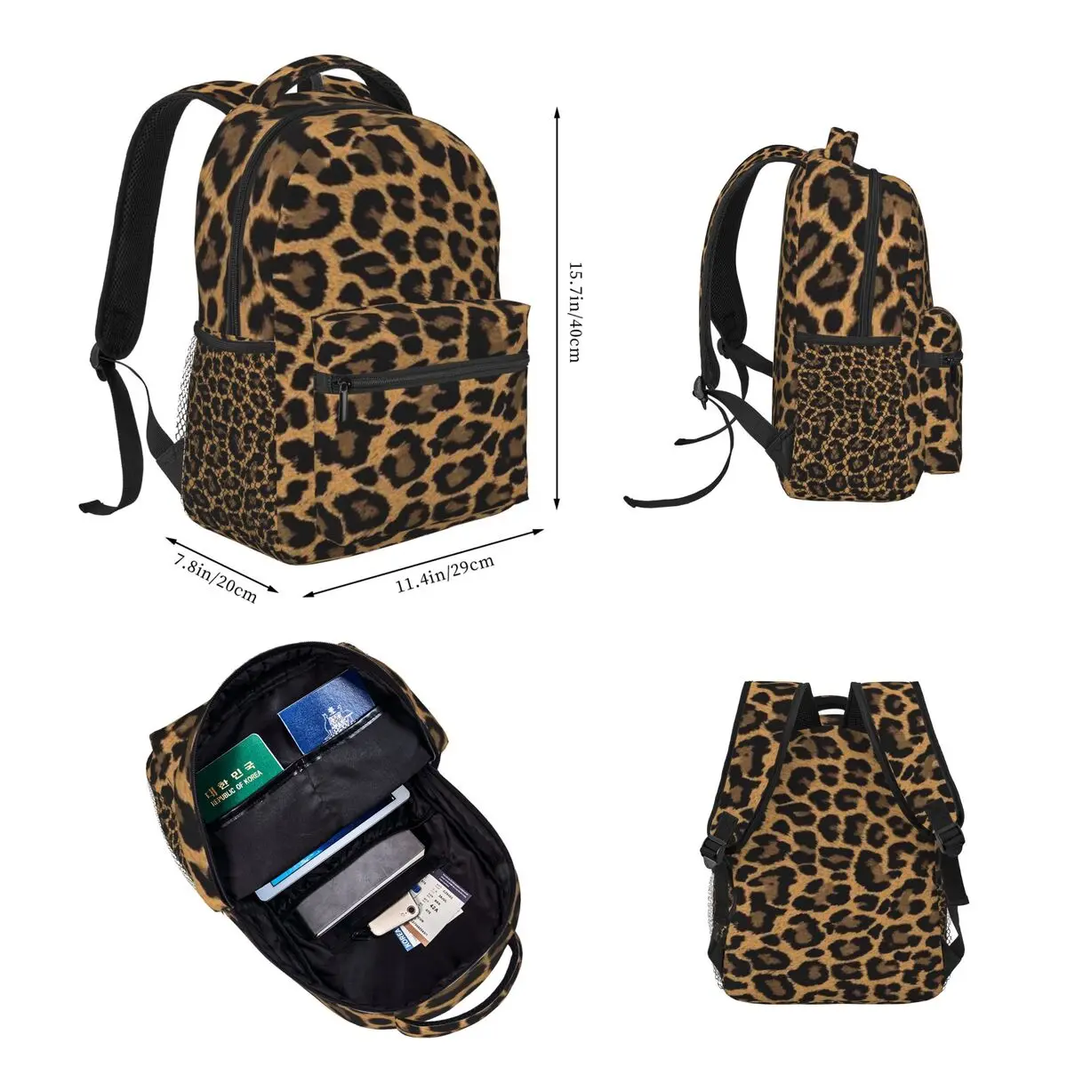 Wild Leopard Skin Pattern Backpacks Boys Girls Bookbag Students School Bags Cartoon Rucksack Lunch Bag Pen Bag Three-Piece Set