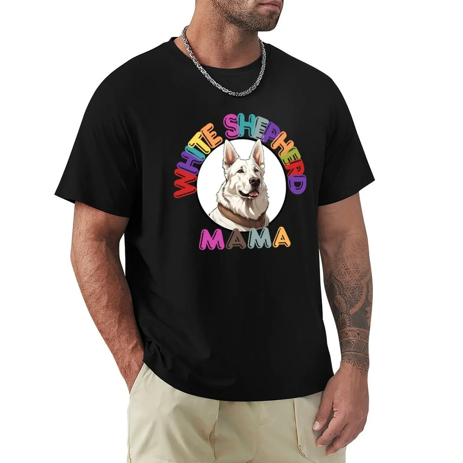 Customs Design Your Own Summer Tops T Shirts Men Colorful Aesthetic with A Dog Breed White Swiss Shepherd Dog Dog Mama T-Shirt