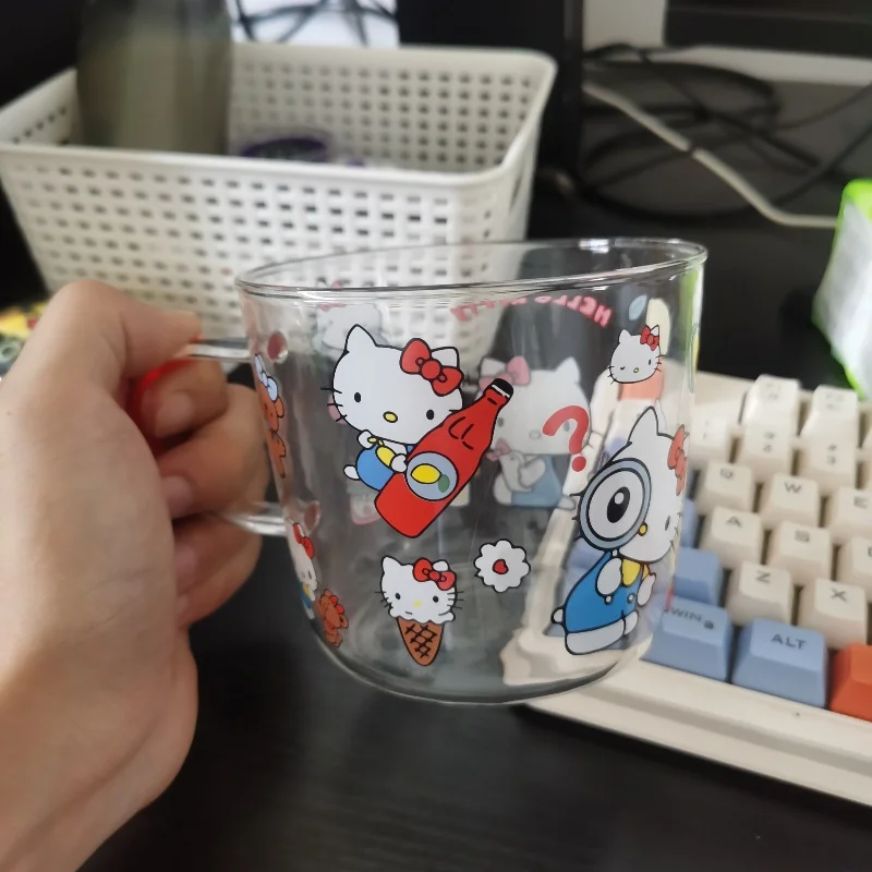 Kawaii Hello Kitty Glazen Beker Cartoon Anime Gedrukt Accessoires Melk Koffiekopje Zomer Dames Drankbeker Cadeau