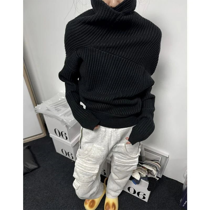 

Deeptown Black Turtleneck Sweater Women Korean Style Old Money Causal Knitted Pullover Oversize Winter Long Sleeve Jumpers Chic