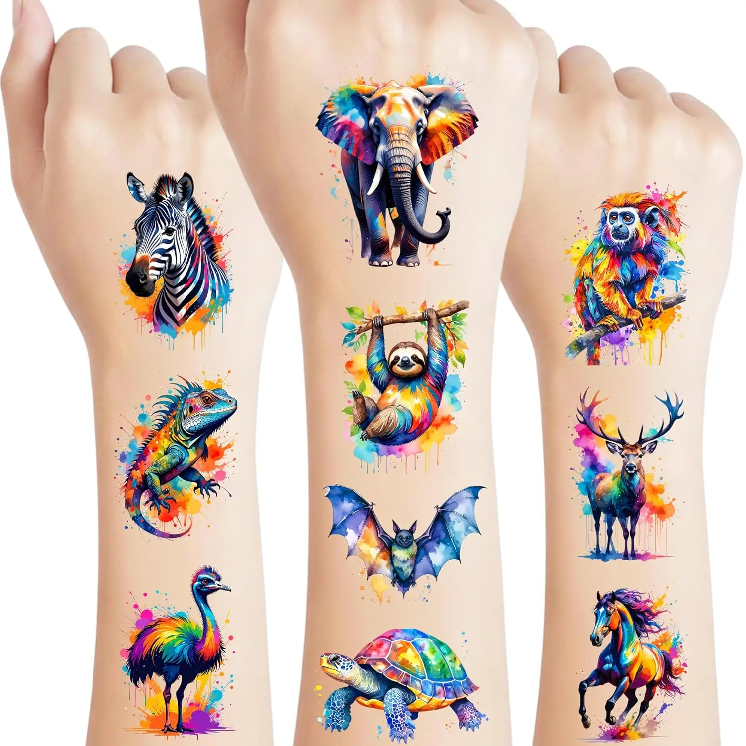 

Красочные временные татуировки с животными джунглей для детей и взрослых, 60 шт., предварительно вырезанные, для вечеринок и декораций
