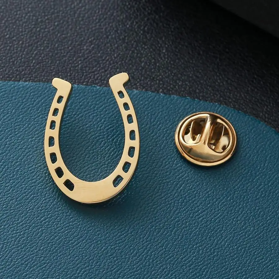 1/5/10/20/50/100pcs U-Shaped Horseshoe Symbol Steel Brooch, 18K Golden Plated Durable Lightweight Luxury Hollow Design, Unisex E