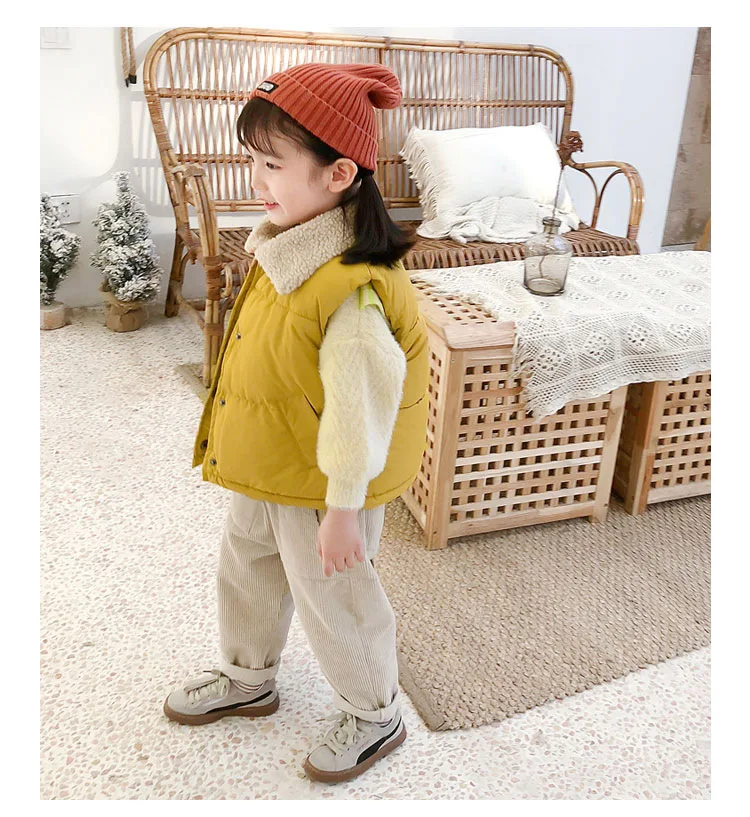 2026 Herbst Winter Kinder Plus Fleece Weste Baby Jungen Mädchen Lammwolle Gefütterte Druckknopf Warme Ärmellose Jacke Kinderkleidung – Detail 11