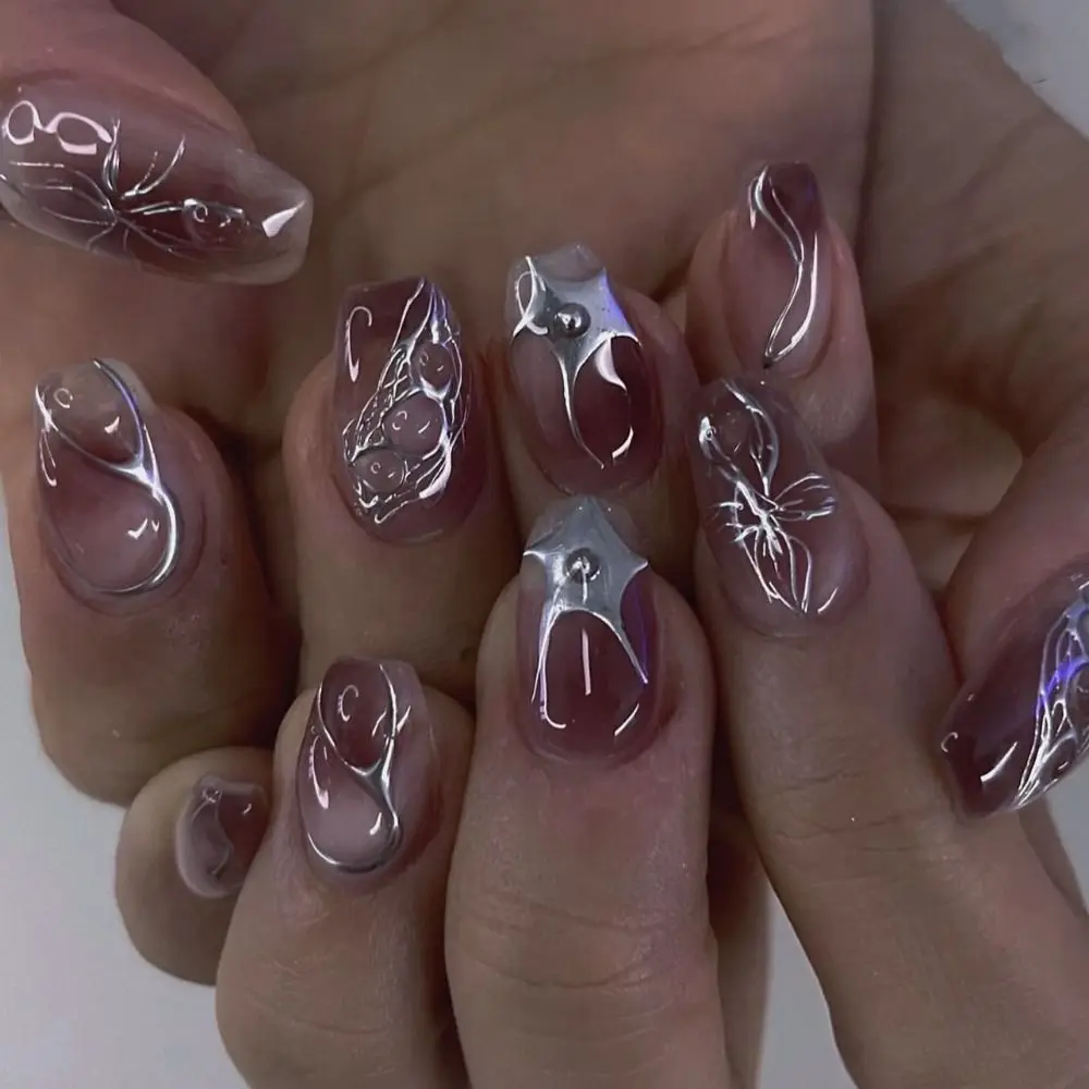 Manicure Long Almond and Ballerina False Nails Leopard Stars Press on Nails Detachable Cat Eye Nail Tips DIY