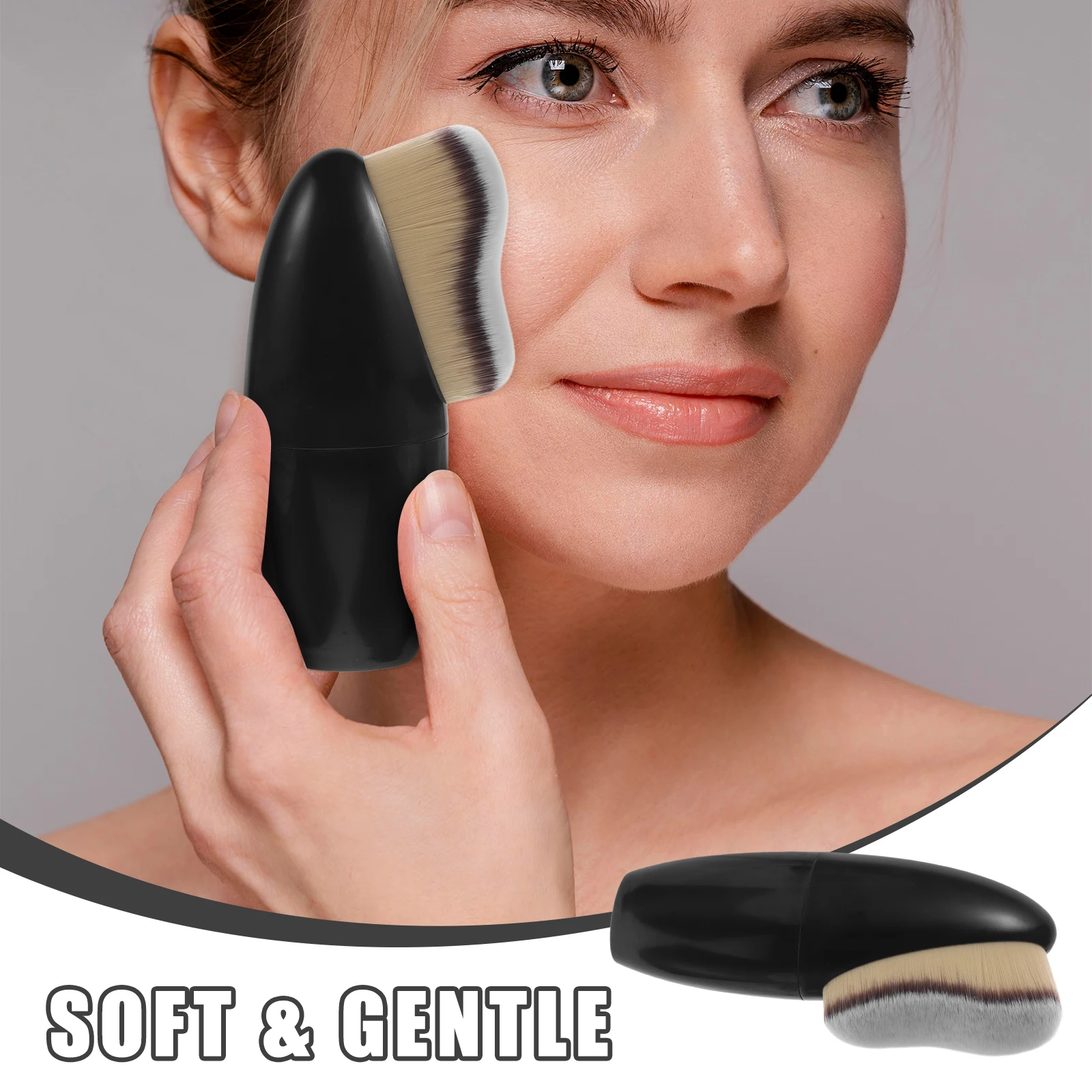 Brocha para base sin costuras, brocha para maquillaje en polvo facial, pelo denso y suave para una aplicación uniforme, ajuste de mezcla, maquillaje corporal, tamaño de viaje