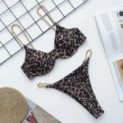 Leopard Bikini Sexy Chains Push Up Swimsuit Micro Bikinis Extreme Swimwear Women Underwire Brazilian Beach Biquinis Bathing Suit