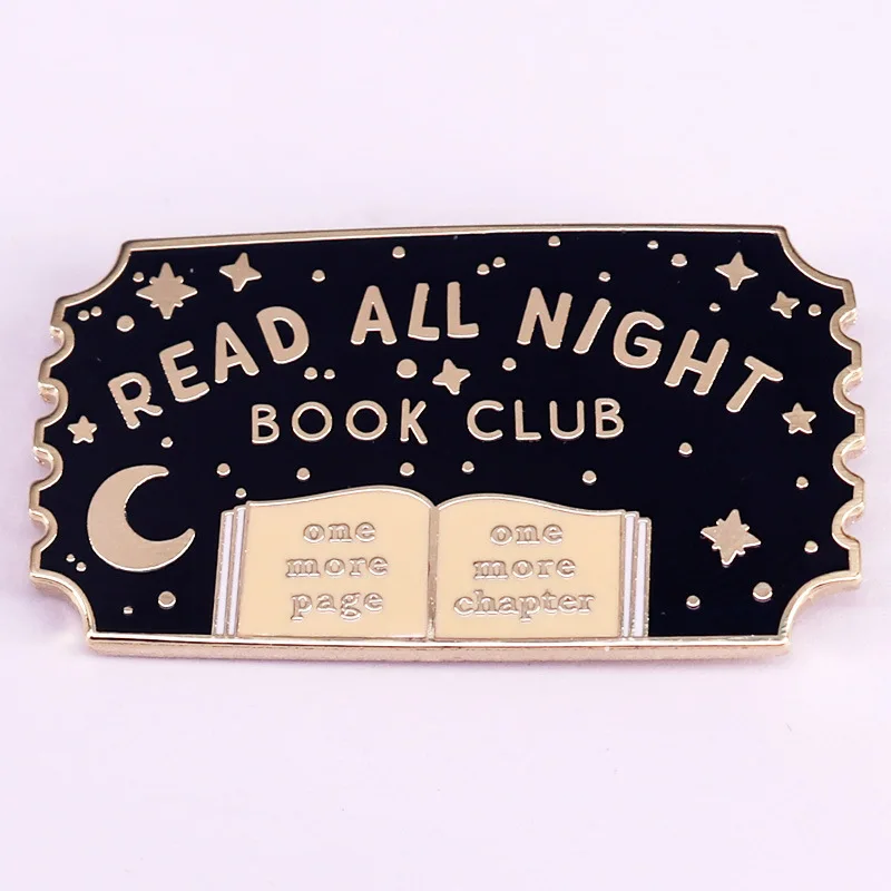 C5348 read all night book club Enamel Pin Bookworm Badge Lapel pin for backpack Reading Lover Gift Accessory