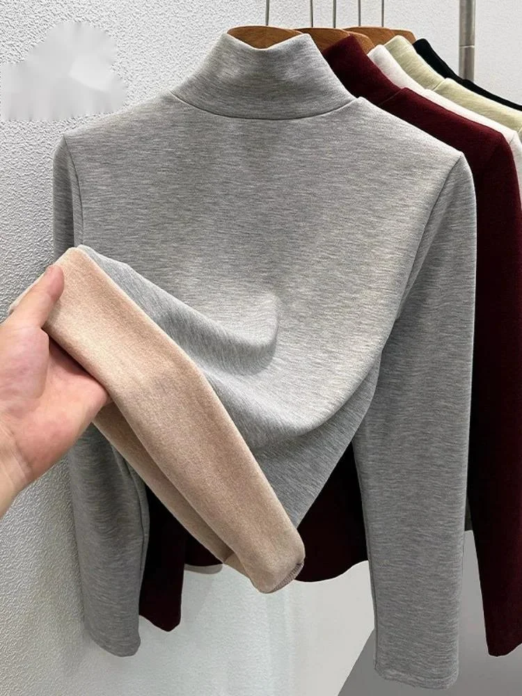 Cashmere Mulberry Silk Thermal Underwear Top 2026 Turtleneck Long Sleeves Warm TVelvet Fleece Bottoming Shirt