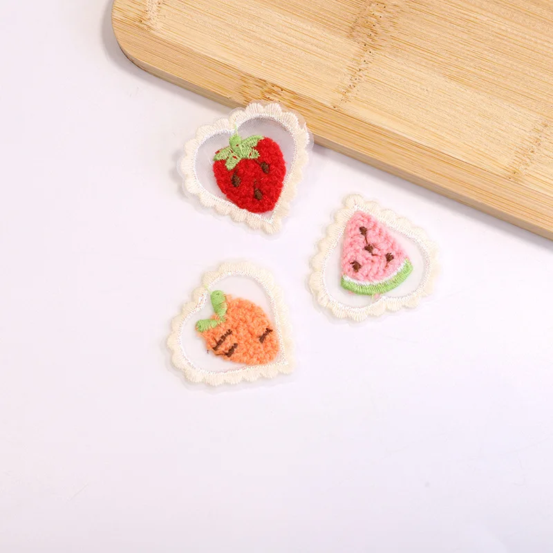 10PCS Cute Mini Hollow Mesh Love Fruit Patches Lace Fabric Embroidery Headwear DIY Clothing Sewing Supplies Stickers