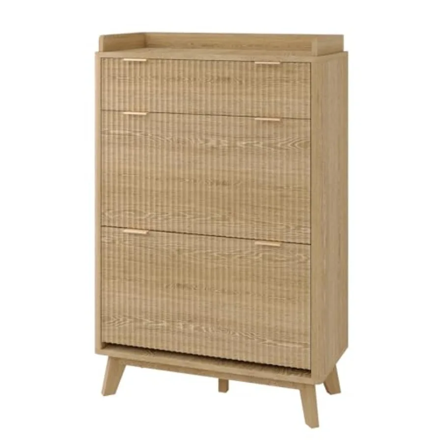 

48" Tall Freestandg Fluted Shoe Storage Cabet with 2 Flip Drawers, Hidden Narrow Shoe Rack Organizer Cabet Storage for Entryway
