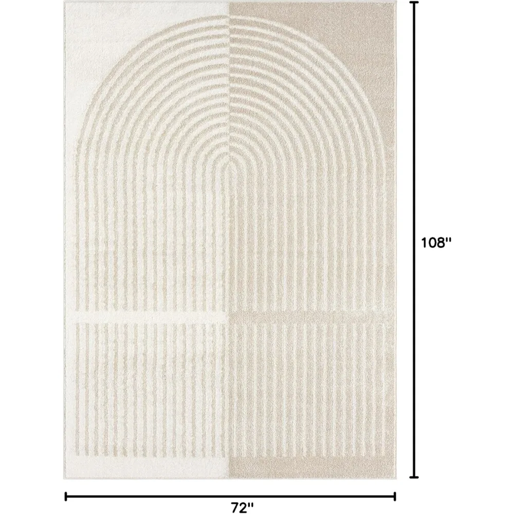 Collection Area Rug - Arch Beige/Cream Pattern - 6'x9' - Easy to Clean, Durable for Kids & Pets  Non-Shedding, Medium Pile