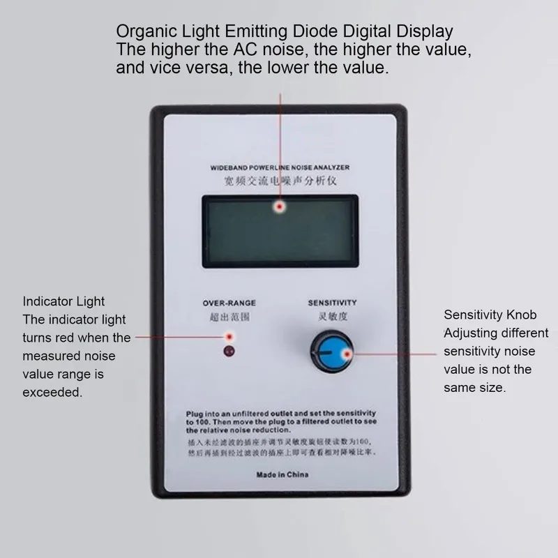 

Ingenious-High Precision EMI AC Power Noise Analyzer LCD Display Broadband 300-700Khz Noise Tester Analyser US Plug