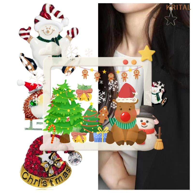 جديد المينا عيد الميلاد دبابيس شجرة عيد الميلاد ثلج سانتا القبعات الرنة ندفة الثلج دبابيس معدنية عيد الميلاد المجوهرات الزخرفية