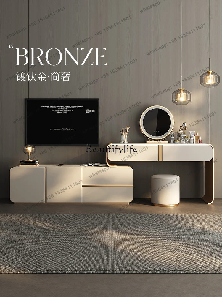 

D25Bedroom simple modern light luxury desk dresser chest cabinet integrated solid wood dressing table rock slab