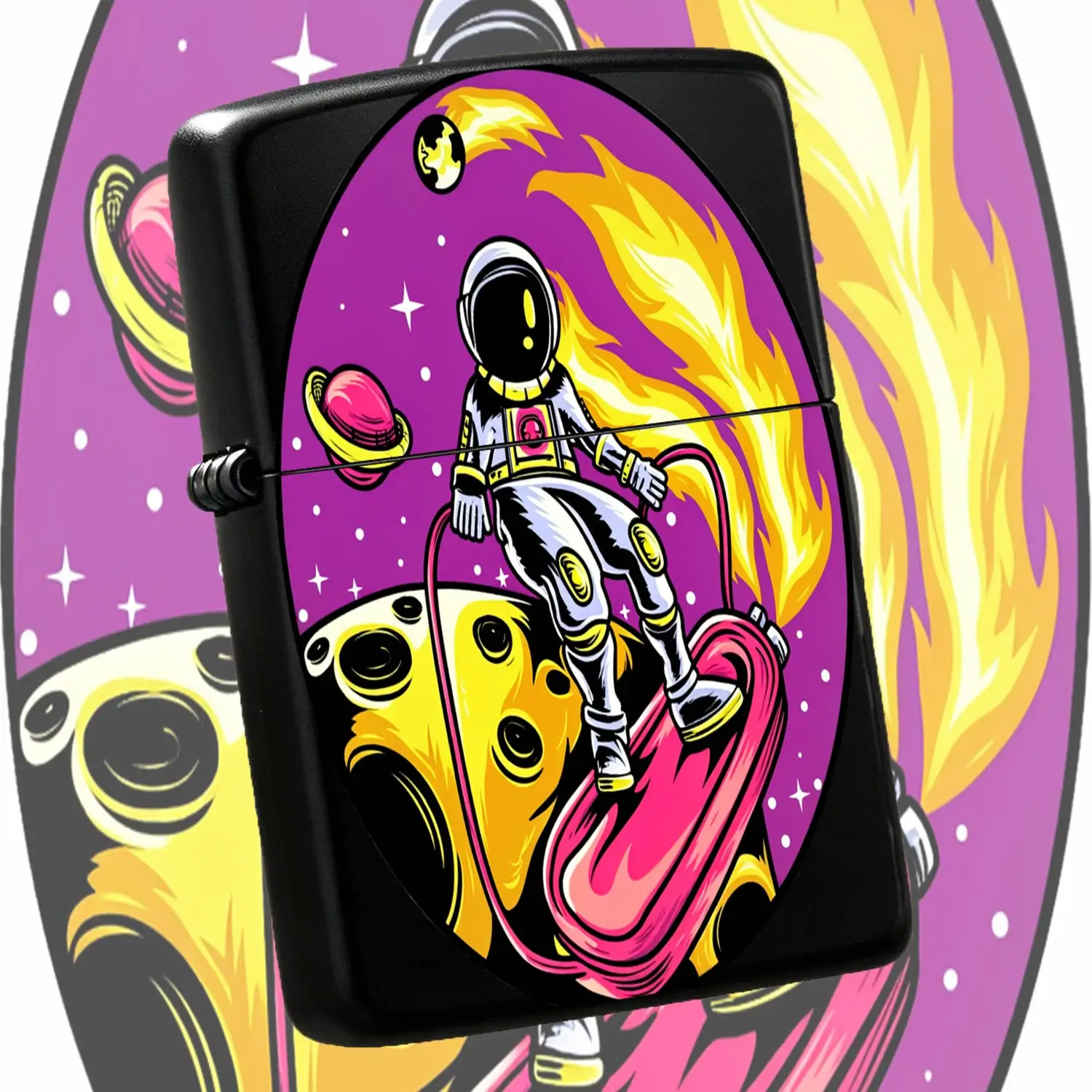 Creative Space Astronaut Surfing Themed Lightweight Lighter, Fun Interstellar Adventure Art Print, Portable For Outdoor Camping Daily Use, Unique Decorative Gift For Sci-Fi Enthusiasts Collectors A Humorous And Interesting Lighter
