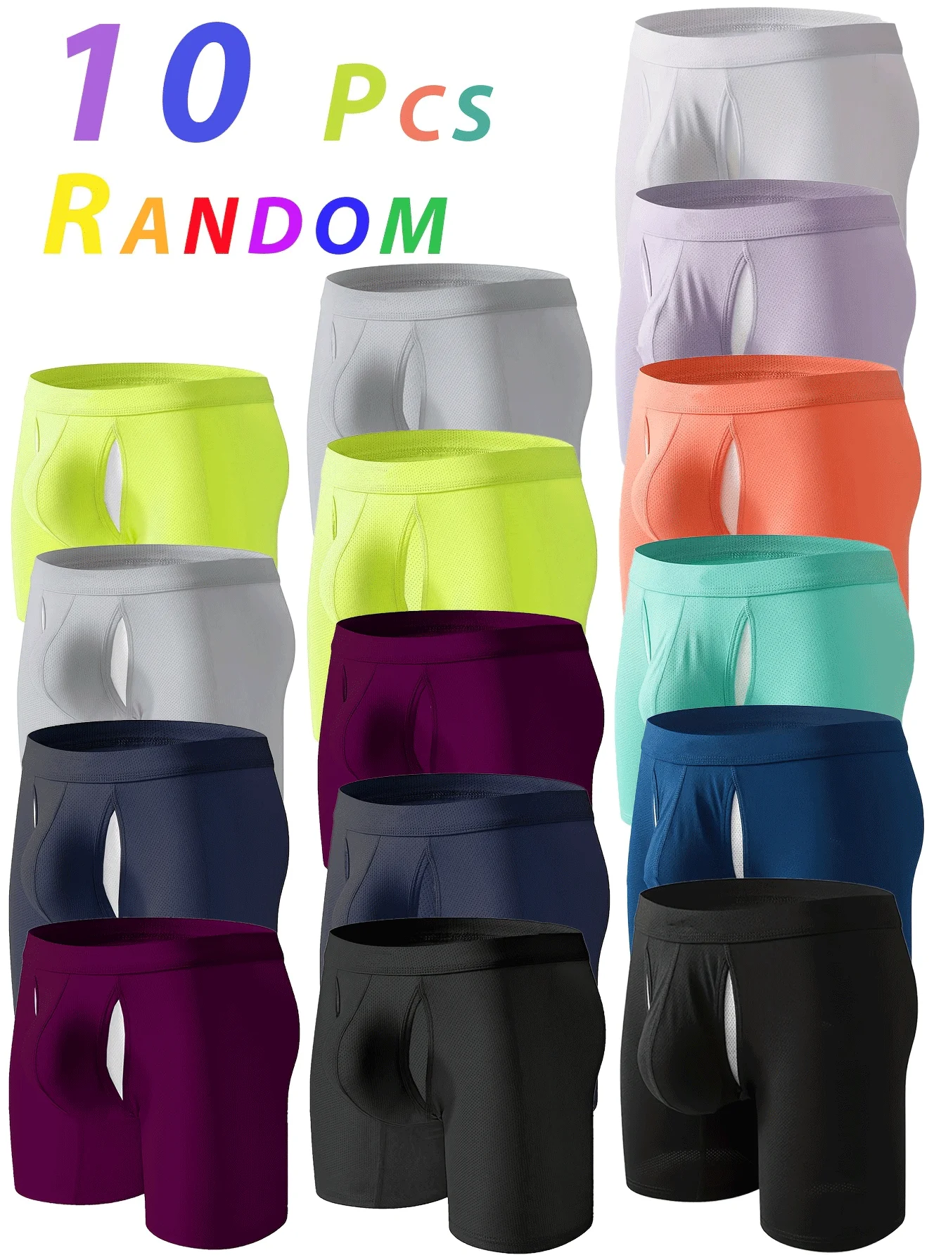 

10Pcs Men's Boxer Briefs S-XXXL Soft Polyester Underwear Elastic Waistband Quick-Dry Breathable Lightweight Men Boxer Shorts