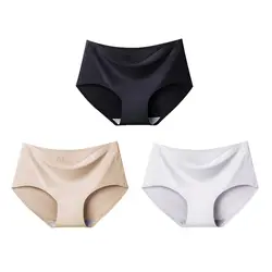 3 Pcs Women's Ice Silk Traceless Underwear One Piece Mid Waist Solid Color Sexy Breathable Pure Cotton Triangle Pants