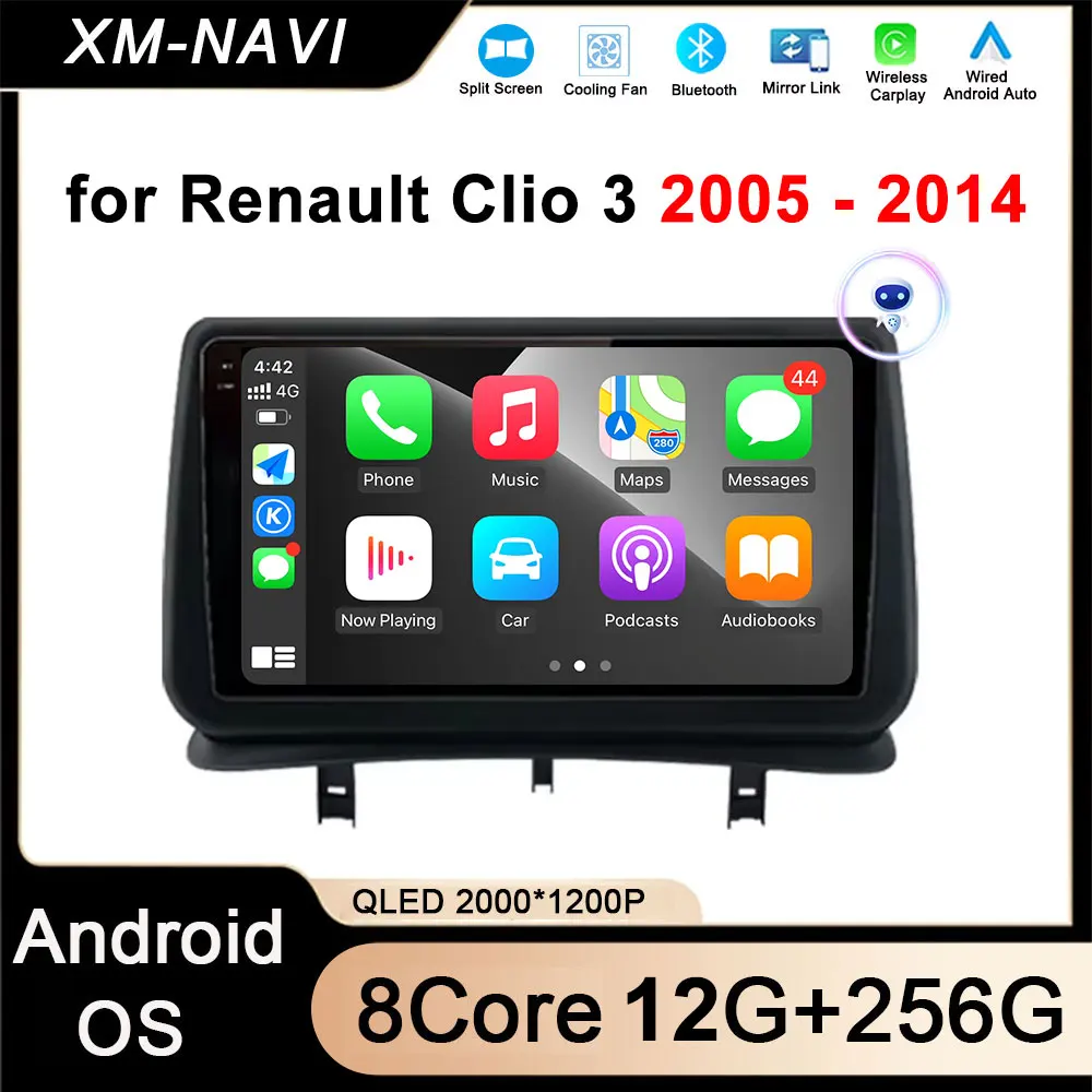 Car Radio for Renault Clio 3 2005-2014 Wireless CarPlay Android Auto 4G Multimedia Player Navigation GPS  Autoradio BT 2din