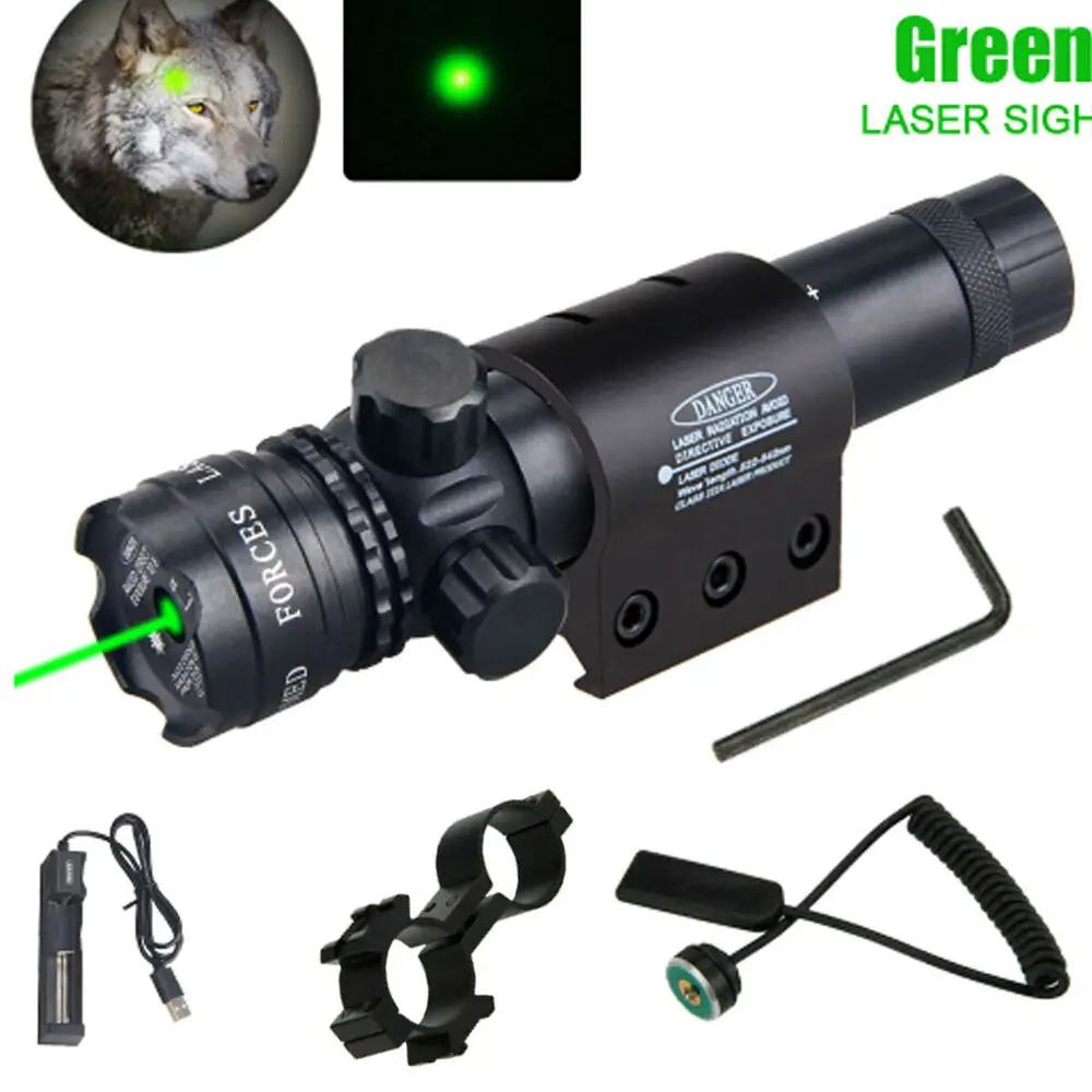 Outdoor Tactical Green Laser Dot Sight Light Beam Adjustable Scope Lazer Lamp 20mm Rail Mount with Rat Tail Hunting Tac