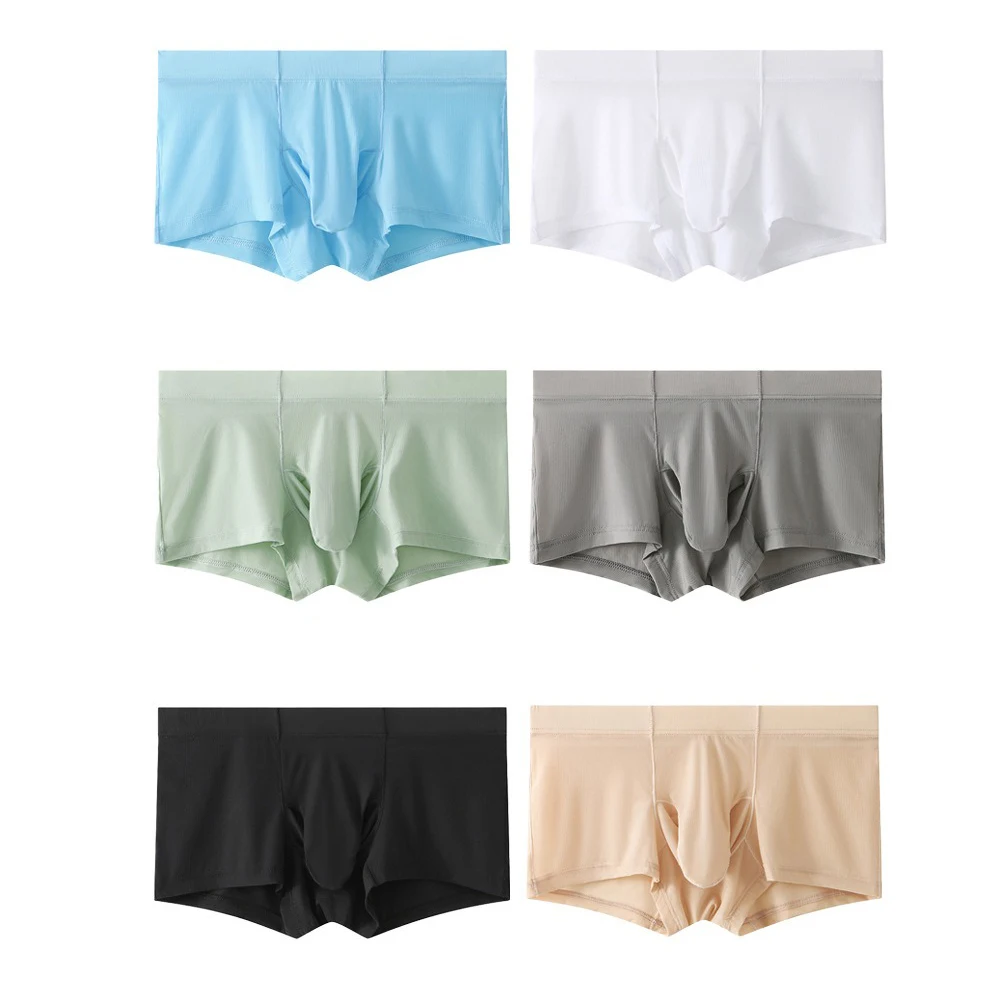 Men's Underwear Solid Color Ice Silk Striped Boxer Briefs